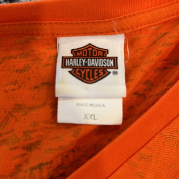 Harley Davidson DEALERSHIP  T-Shirt Orange V NECK Smokey Mountain Size XXL e5 - Picture 5 of 8